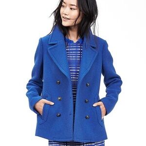 Banana Republic Royal Blue Double-Breasted Wool Pea Coat